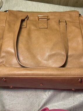 Everyday Tan Leather-Look Tote with Gold Hardware